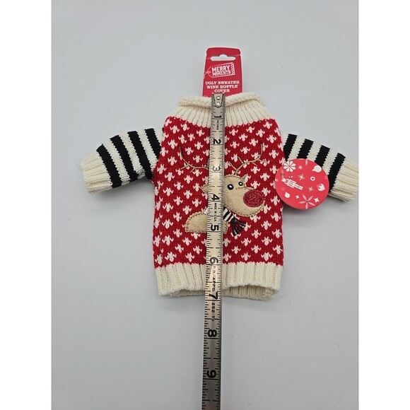 Merry Moments Ugly Sweater Wine Bottle Cover Rudolph the Red Nose Reindeer - Picture 5 of 6